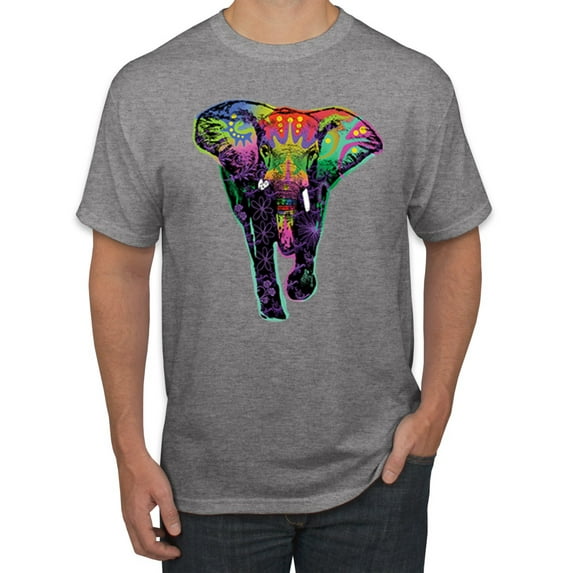Wild Bobby, Colorful Rainbow Floral Elephant Animal Lover Men's Graphic T-Shirt, Heather Grey, Medium
