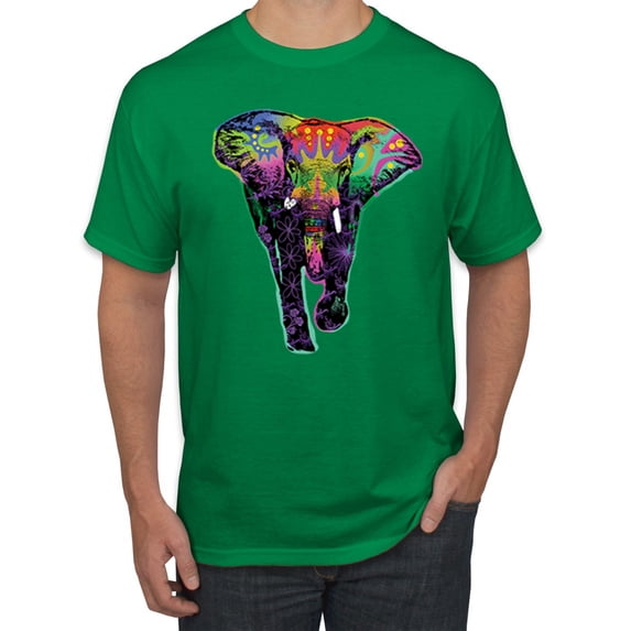 Wild Bobby, Colorful Rainbow Floral Elephant Animal Lover Men's Graphic T-Shirt, Kelly, Large