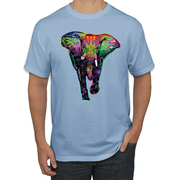 Wild Bobby, Colorful Rainbow Floral Elephant Animal Lover Men's Graphic T-Shirt, Light Blue, X-Large