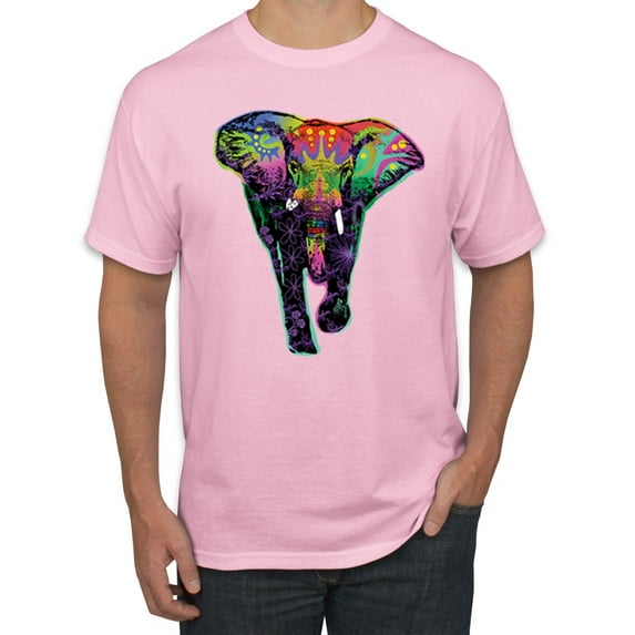 Wild Bobby, Colorful Rainbow Floral Elephant Animal Lover Men's Graphic T-Shirt, Light Pink, X-Large