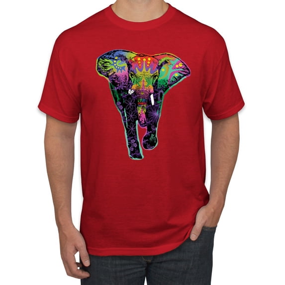 Wild Bobby, Colorful Rainbow Floral Elephant Animal Lover Men's Graphic T-Shirt, Red, 5XL