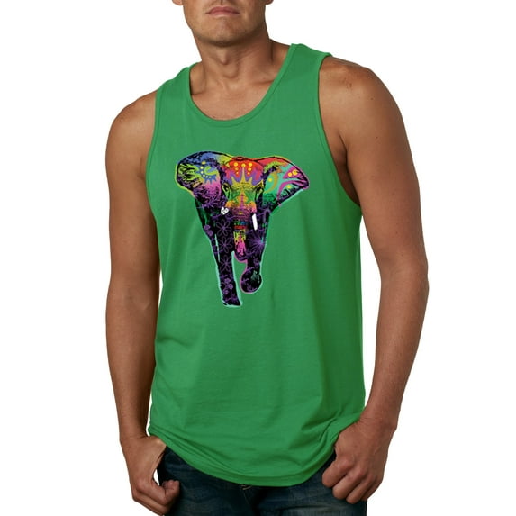 Wild Bobby, Colorful Rainbow Floral Elephant Animal Lover Mens Graphic Tank Top, Kelly, Small