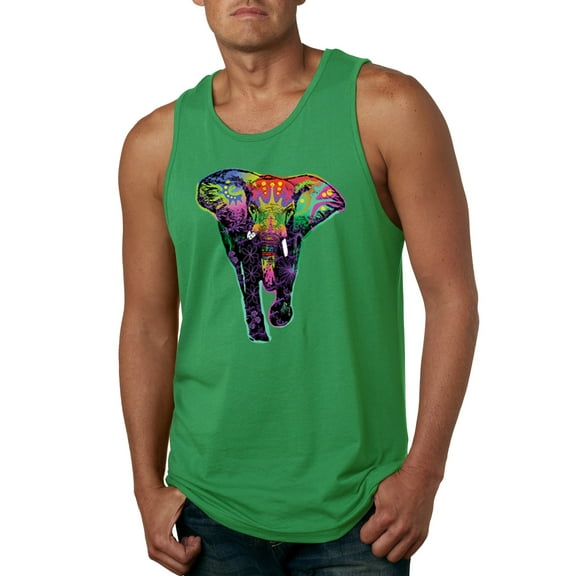 Wild Bobby, Colorful Rainbow Floral Elephant Animal Lover Mens Graphic Tank Top, Kelly, Small