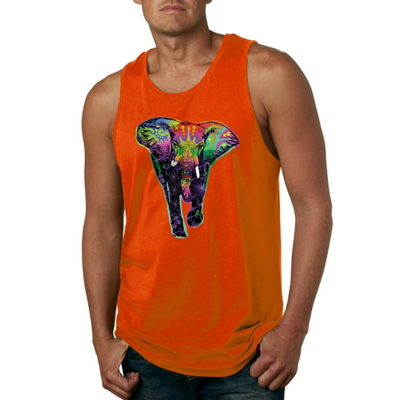 Wild Bobby, Colorful Rainbow Floral Elephant Animal Lover Mens Graphic Tank Top, Orange, Medium
