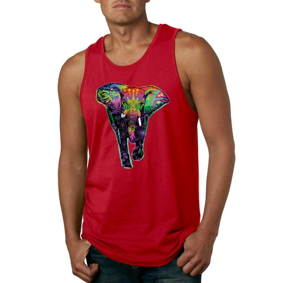 Wild Bobby, Colorful Rainbow Floral Elephant Animal Lover Mens Graphic Tank Top, Red, X-Large