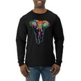 thumbnail image 1 of Wild Bobby, Colorful Rainbow Floral Elephant Animal Lover Mens Long Sleeve Shirt, Black, Small, 1 of 3