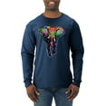 thumbnail image 1 of Wild Bobby, Colorful Rainbow Floral Elephant Animal Lover Mens Long Sleeve Shirt, Vintage Heather Navy, Small, 1 of 3