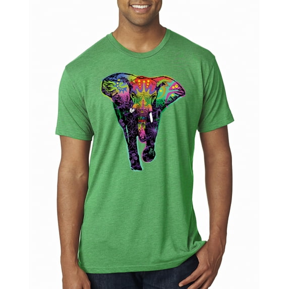 Wild Bobby, Colorful Rainbow Floral Elephant Animal Lover Mens Premium Tri Blend T-Shirt, Envy, Small