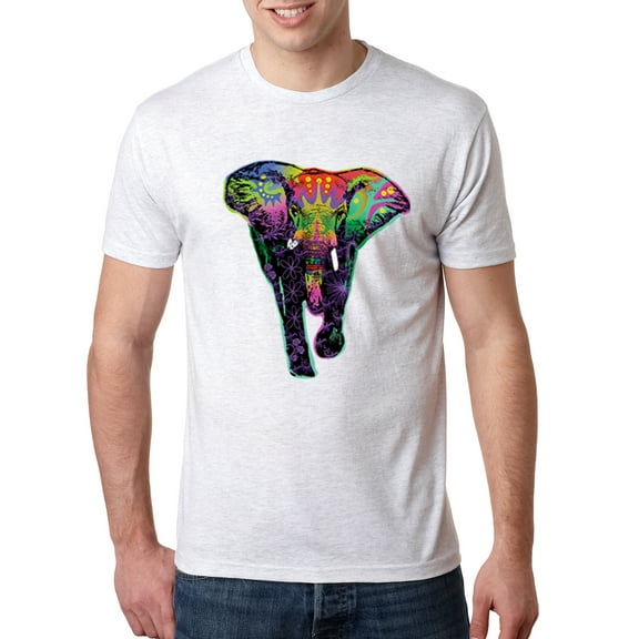 Wild Bobby, Colorful Rainbow Floral Elephant Animal Lover Mens Premium Tri Blend T-Shirt, Heather White, X-Large