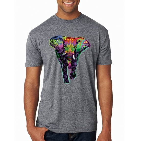 Wild Bobby, Colorful Rainbow Floral Elephant Animal Lover Mens Premium Tri Blend T-Shirt, Premium Heather, Large