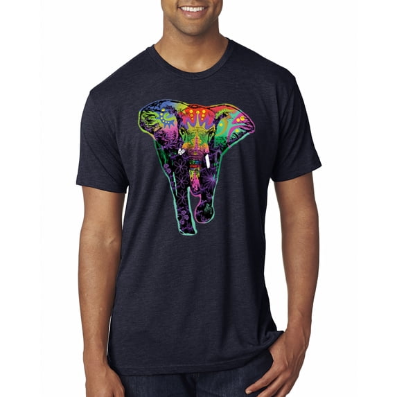 Wild Bobby, Colorful Rainbow Floral Elephant Animal Lover Mens Premium Tri Blend T-Shirt, Vintage Navy, Small