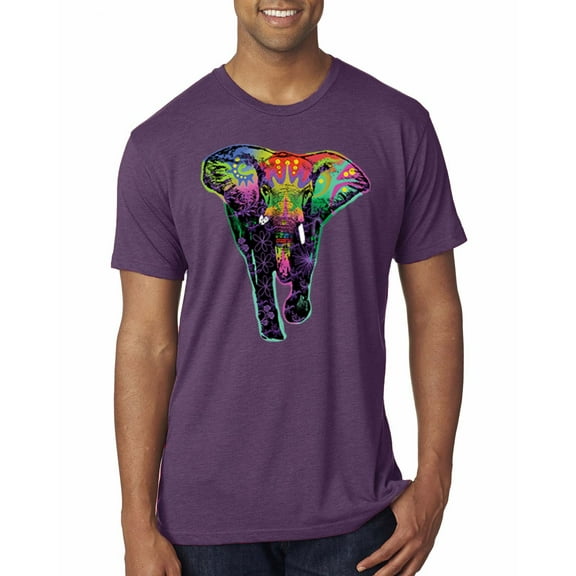 Wild Bobby, Colorful Rainbow Floral Elephant Animal Lover Mens Premium Tri Blend T-Shirt, Vintage Purple, Small