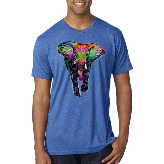 Wild Bobby, Colorful Rainbow Floral Elephant Animal Lover Mens Premium Tri Blend T-Shirt, Vintage Royal, X-Large