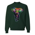 thumbnail image 1 of Wild Bobby, Colorful Rainbow Floral Elephant Animal Lover Unisex Crewneck Graphic Sweatshirt, Forest Green, 3XL, 1 of 3