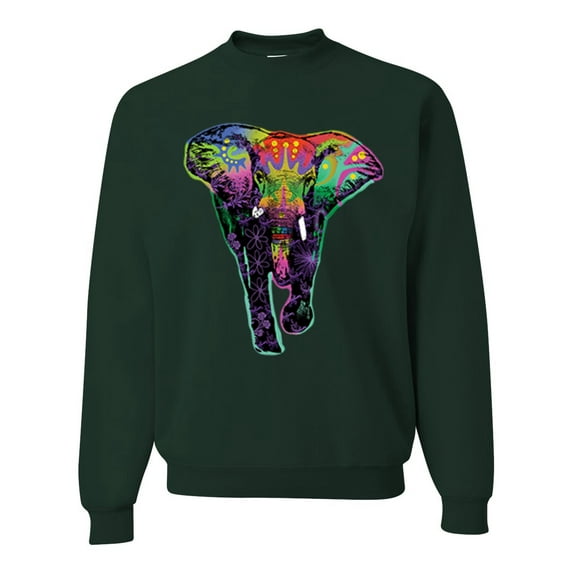 Wild Bobby, Colorful Rainbow Floral Elephant Animal Lover Unisex Crewneck Graphic Sweatshirt, Forest Green, 3XL