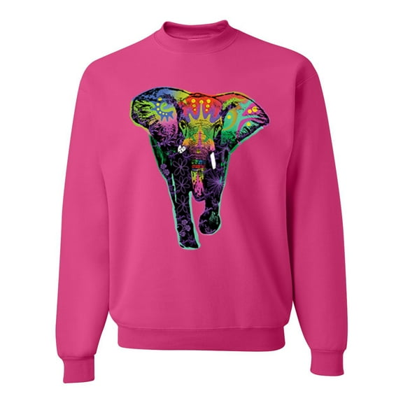 Wild Bobby, Colorful Rainbow Floral Elephant Animal Lover Unisex Crewneck Graphic Sweatshirt, Fuschia, Medium