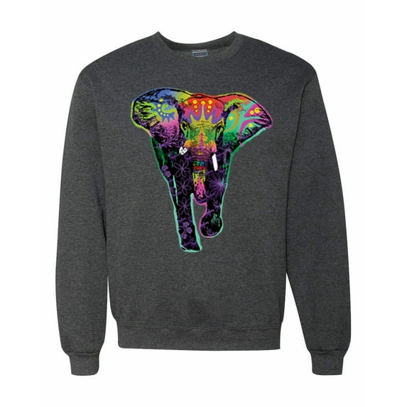 Wild Bobby, Colorful Rainbow Floral Elephant Animal Lover Unisex Crewneck Graphic Sweatshirt, Heather Black, Medium