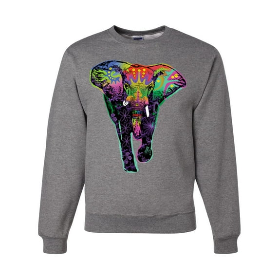 Wild Bobby, Colorful Rainbow Floral Elephant Animal Lover Unisex Crewneck Graphic Sweatshirt, Heather Grey, 3XL