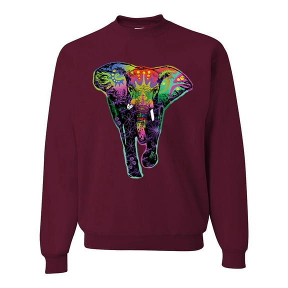 Wild Bobby, Colorful Rainbow Floral Elephant Animal Lover Unisex Crewneck Graphic Sweatshirt, Maroon, Medium