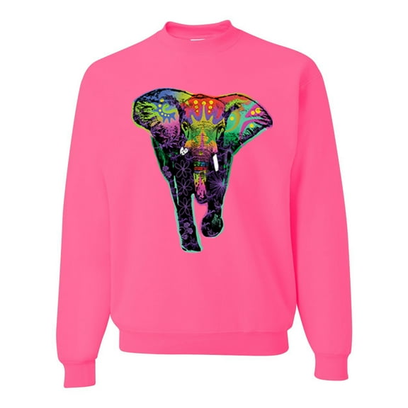 Wild Bobby, Colorful Rainbow Floral Elephant Animal Lover Unisex Crewneck Graphic Sweatshirt, Neon Pink, Small