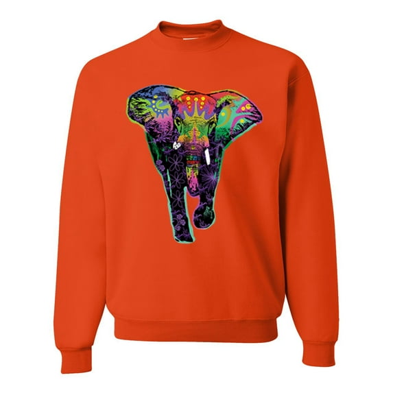 Wild Bobby, Colorful Rainbow Floral Elephant Animal Lover Unisex Crewneck Graphic Sweatshirt, Orange, Small