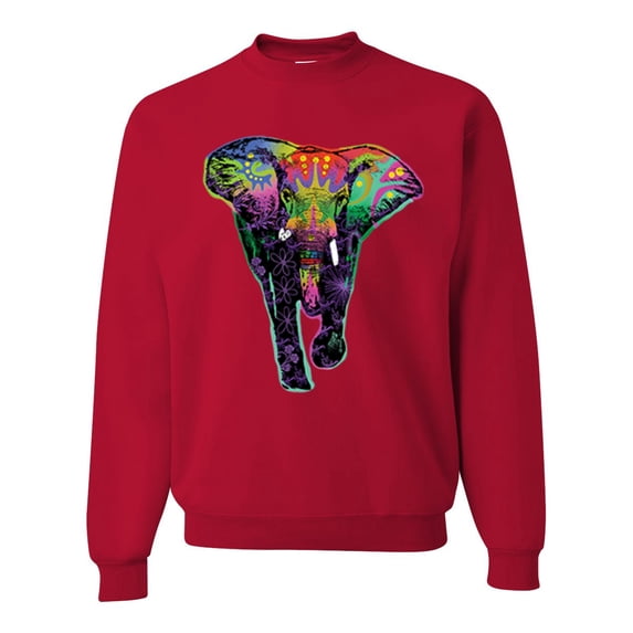 Wild Bobby, Colorful Rainbow Floral Elephant Animal Lover Unisex Crewneck Graphic Sweatshirt, Red, 4XL