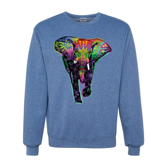 Wild Bobby, Colorful Rainbow Floral Elephant Animal Lover Unisex Crewneck Graphic Sweatshirt, Vintage Heather Blue, Medium