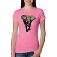 thumbnail image 1 of Colorful Rainbow Floral Elephant Animal Lover Womens Slim Fit Junior Tee, Hot Pink, Medium, 1 of 3