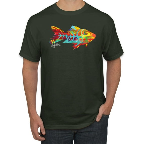 Wild Bobby, Colorful Rainbow Goldfish Animal Lover Men's Graphic T-Shirt, Forest Green, Large