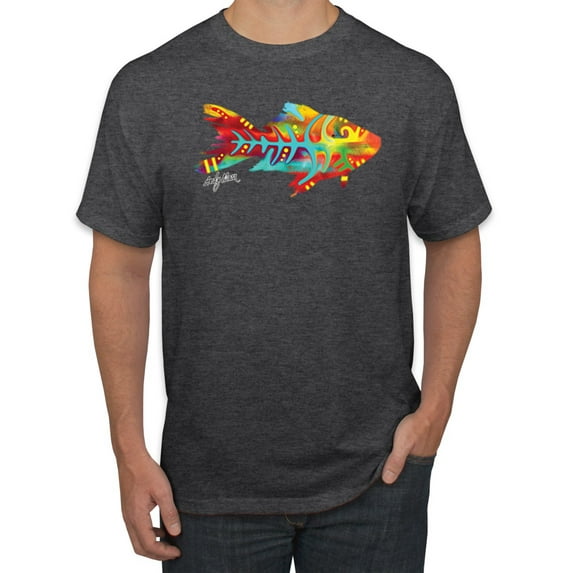 Wild Bobby, Colorful Rainbow Goldfish Animal Lover Men's Graphic T-Shirt, Heather Black, Medium