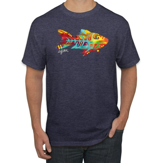 Wild Bobby, Colorful Rainbow Goldfish Animal Lover Men's Graphic T-Shirt, Vintage Heather Navy, 3XL