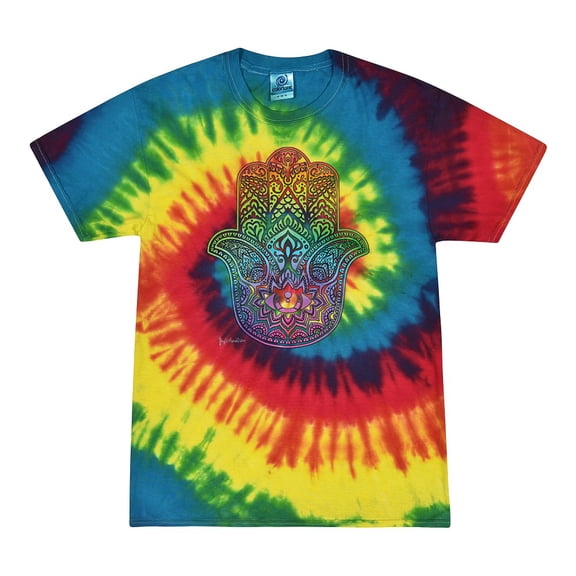 Wild Bobby, Colorful Rainbow Hamsa Symbol Spiritual Yoga, Pop Culture, Tie-Dye Tees, Reactive Rainbow, Large