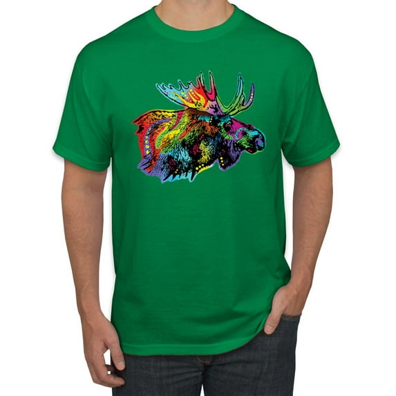 Wild Bobby, Colorful Rainbow Moose Head Wildlife Animal Lover Men's Graphic T-Shirt, Kelly, 2XL