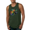 thumbnail image 1 of Wild Bobby, Colorful Rainbow Moose Head Wildlife Animal Lover Mens Graphic Tank Top, Forest Green, 2XL, 1 of 3