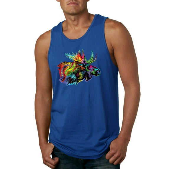 Wild Bobby, Colorful Rainbow Moose Head Wildlife Animal Lover Mens Graphic Tank Top, Royal, Medium