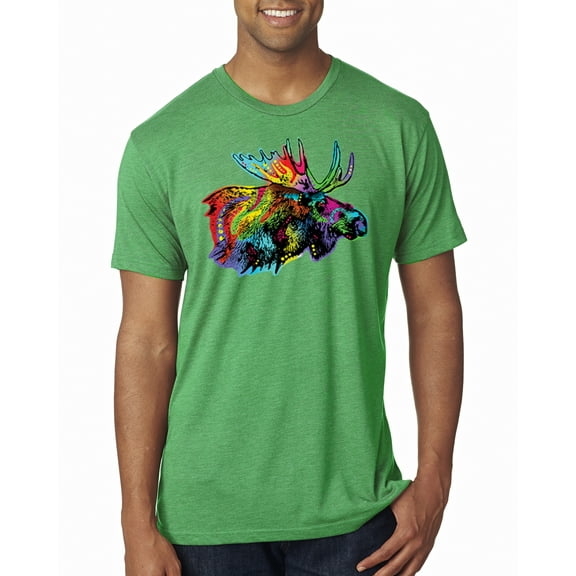 Wild Bobby, Colorful Rainbow Moose Head Wildlife Animal Lover Mens Premium Tri Blend T-Shirt, Envy, Large
