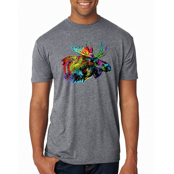 Wild Bobby, Colorful Rainbow Moose Head Wildlife Animal Lover Mens Premium Tri Blend T-Shirt, Premium Heather, Large