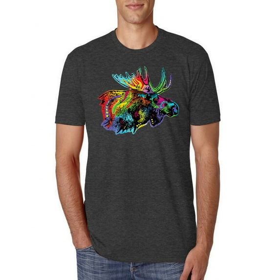 Wild Bobby, Colorful Rainbow Moose Head Wildlife Animal Lover Mens Premium Tri Blend T-Shirt, Vintage Black, Large