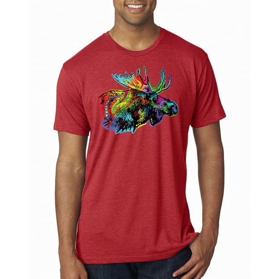Wild Bobby, Colorful Rainbow Moose Head Wildlife Animal Lover Mens Premium Tri Blend T-Shirt, Vintage Red, X-Large