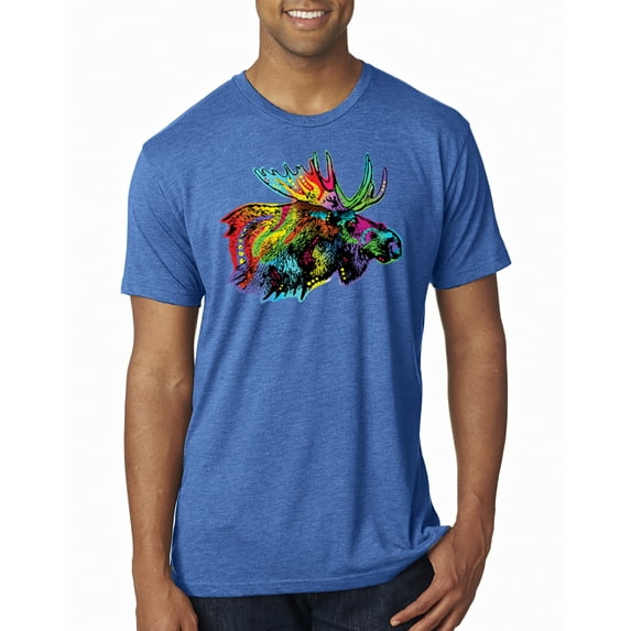 Wild Bobby, Colorful Rainbow Moose Head Wildlife Animal Lover Mens Premium Tri Blend T-Shirt, Vintage Royal, Large