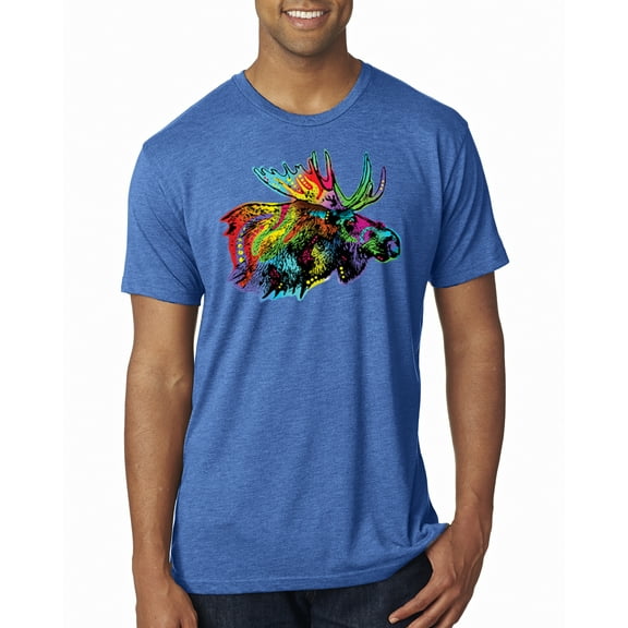 Wild Bobby, Colorful Rainbow Moose Head Wildlife Animal Lover Mens Premium Tri Blend T-Shirt, Vintage Royal, Medium