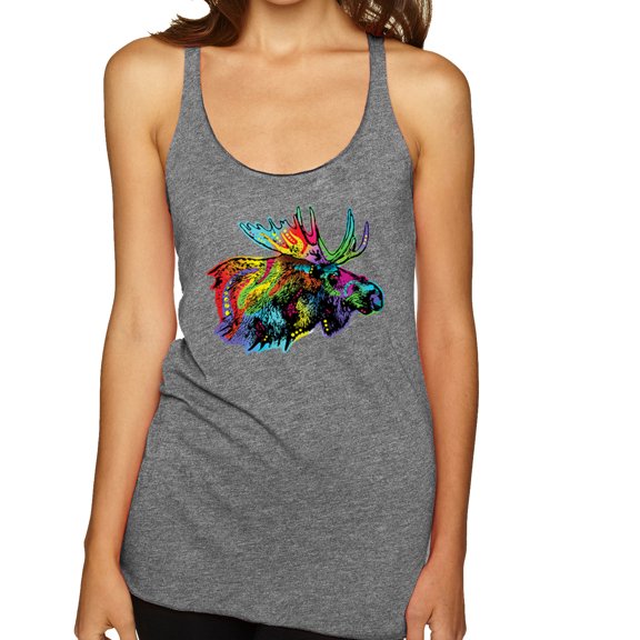 Wild Bobby, Colorful Rainbow Moose Head Wildlife Animal Lover Tri-Blend Racerback Tank Top, Premium Heather, Small