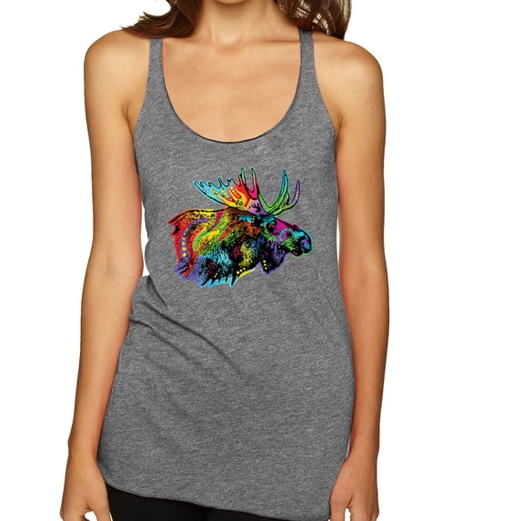 Wild Bobby, Colorful Rainbow Moose Head Wildlife Animal Lover Tri-Blend Racerback Tank Top, Premium Heather, X-Large