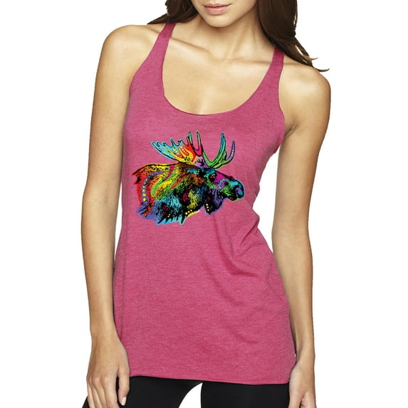 Wild Bobby, Colorful Rainbow Moose Head Wildlife Animal Lover Tri-Blend Racerback Tank Top, Vintage Pink, Medium
