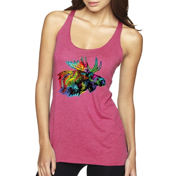 Wild Bobby, Colorful Rainbow Moose Head Wildlife Animal Lover Tri-Blend Racerback Tank Top, Vintage Pink, X-Large