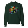 thumbnail image 1 of Wild Bobby, Colorful Rainbow Moose Head Wildlife Animal Lover Unisex Crewneck Graphic Sweatshirt, Forest Green, Small, 1 of 3
