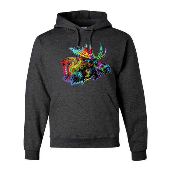 Wild Bobby, Colorful Rainbow Moose Head Wildlife Animal Lover Unisex Graphic Hoodie Sweatshirt, Heather Black, X-Large
