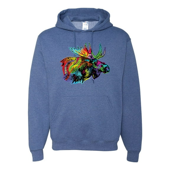 Wild Bobby, Colorful Rainbow Moose Head Wildlife Animal Lover Unisex Graphic Hoodie Sweatshirt, Vintage Heather Blue, 2XL
