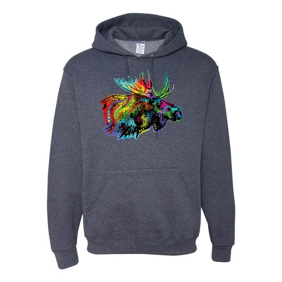 Wild Bobby, Colorful Rainbow Moose Head Wildlife Animal Lover Unisex Graphic Hoodie Sweatshirt, Vintage Heather Navy, 2XL