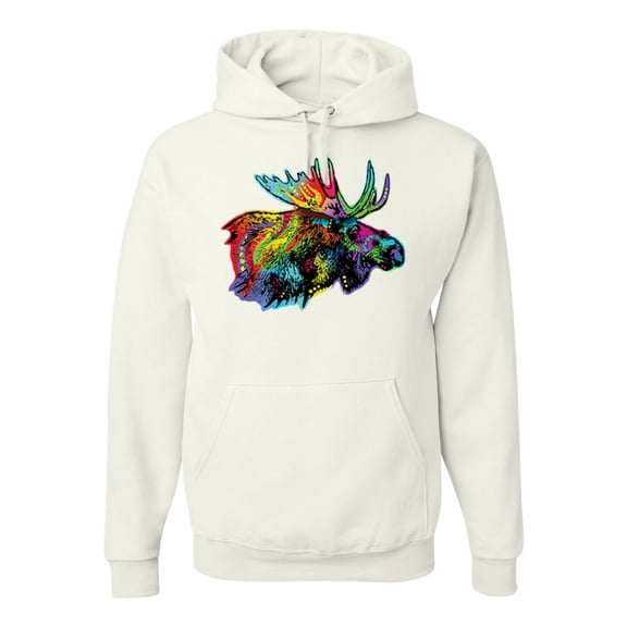 Wild Bobby, Colorful Rainbow Moose Head Wildlife Animal Lover Unisex Graphic Hoodie Sweatshirt, White, Large